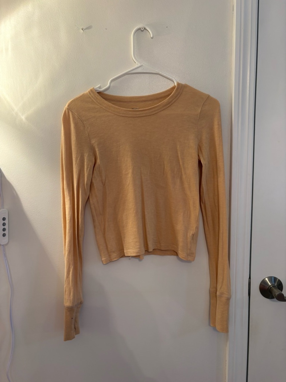 aerie Long-Sleeve Ribbed Crewneck Top - Beige/Tan